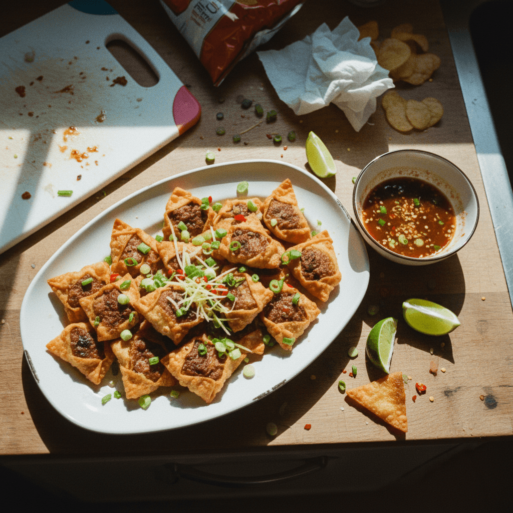 Juicy Pork Stuffed Wonton Chips