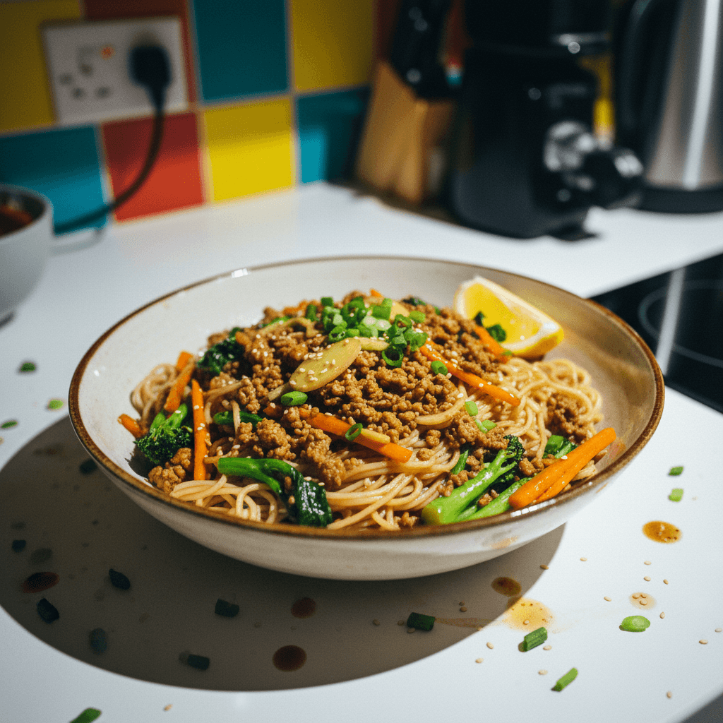 Beef Mince Stir Fry with Rice Noodles