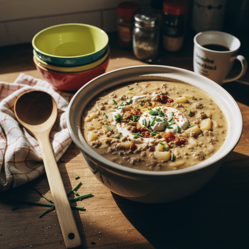 Crockpot Creamy Potato & Hamburger Soup