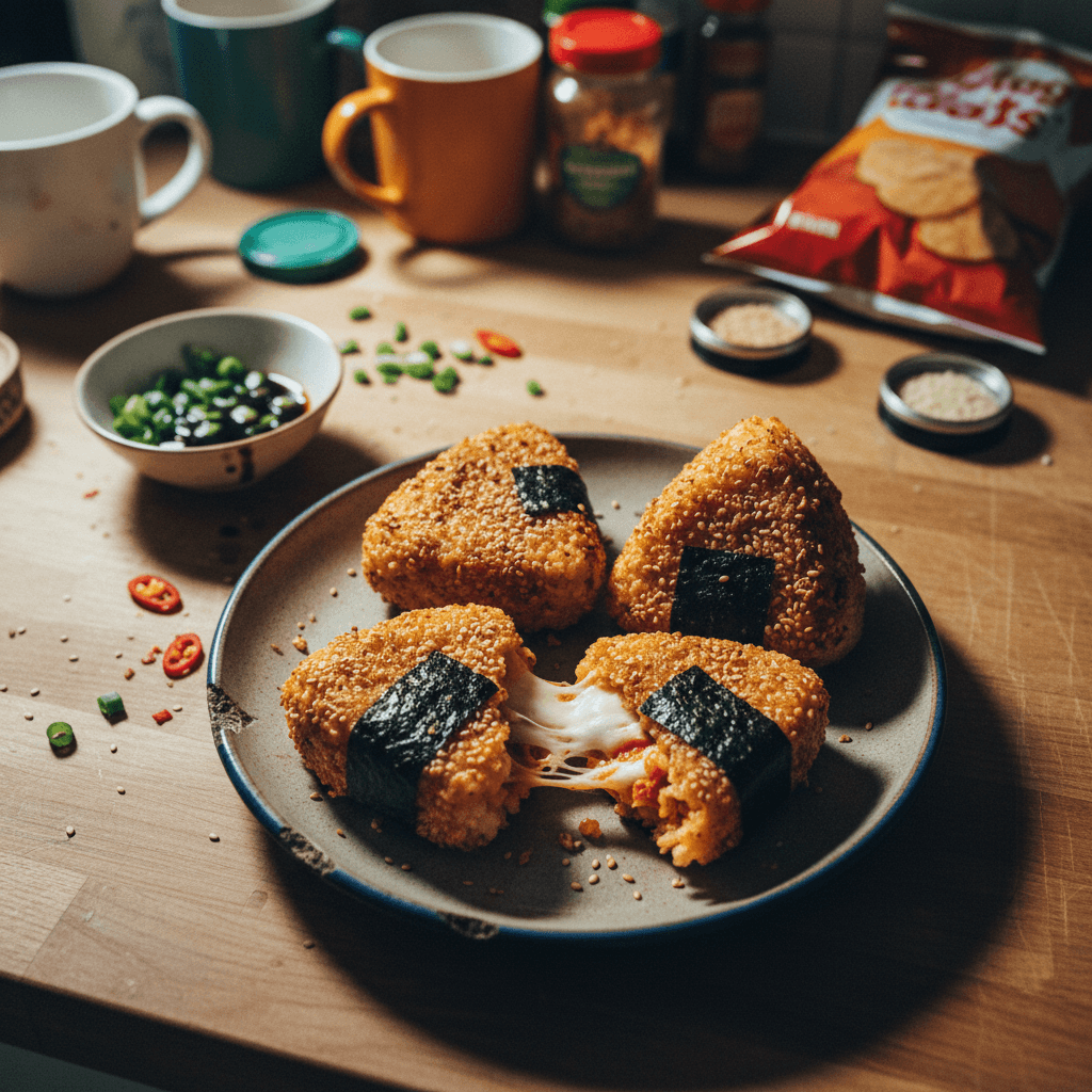 Kimchi Gochujang Onigiri with Mozzarella