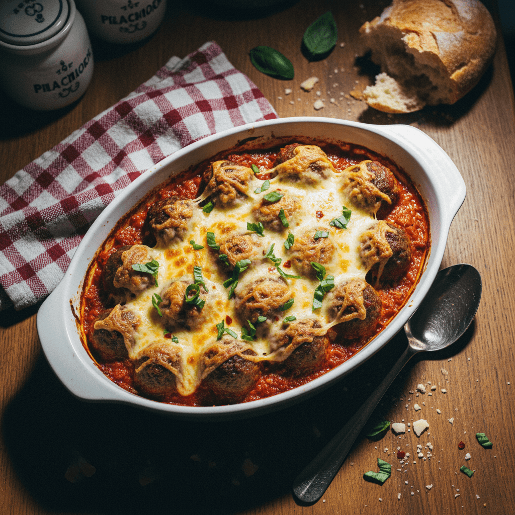 Cheesy Baked Meatballs with Marinara and Mozzarella