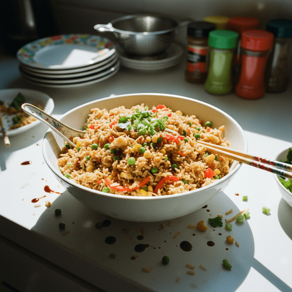 رز صيني بالخضار مع الأرز المتبقي