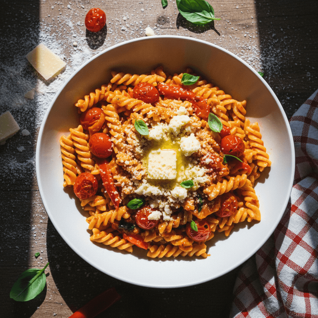 Roasted Red Pepper, Tomato, and Chili Pasta