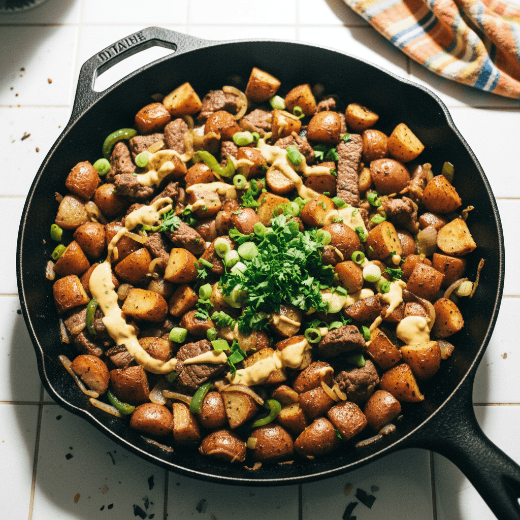 Apple Sausage Flat Iron Hash