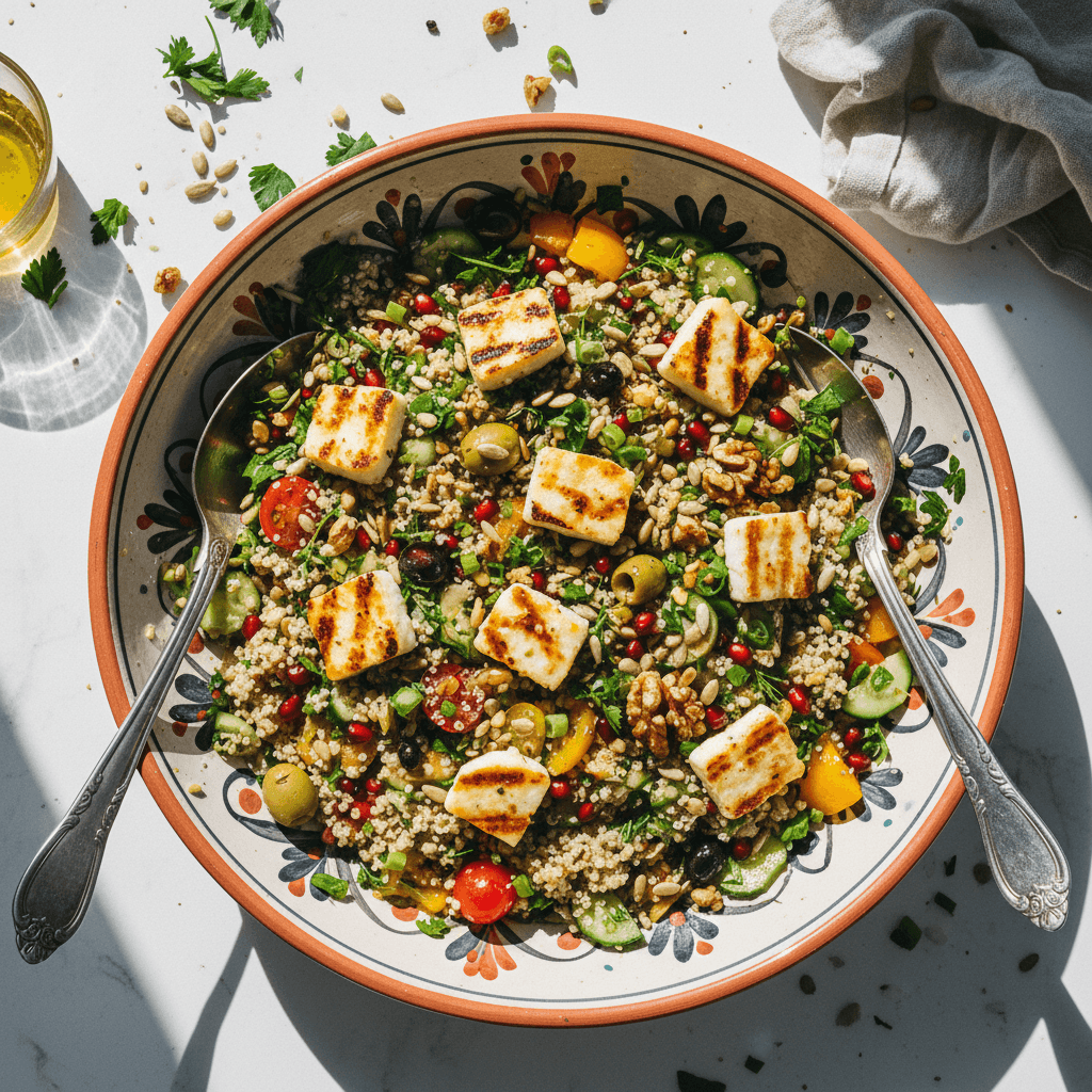 سلطة الكينوا والحلوم المشوي