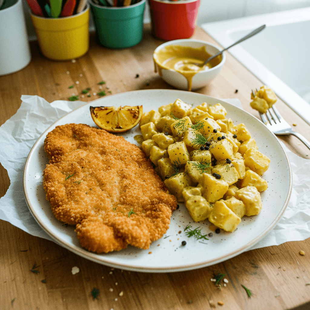 Tavuk Şnitzel ve Ballı Hardallı Patates Salatası