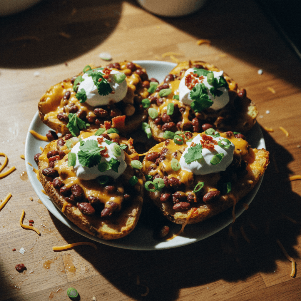 Loaded Potato Skins with Beans and Cheese
