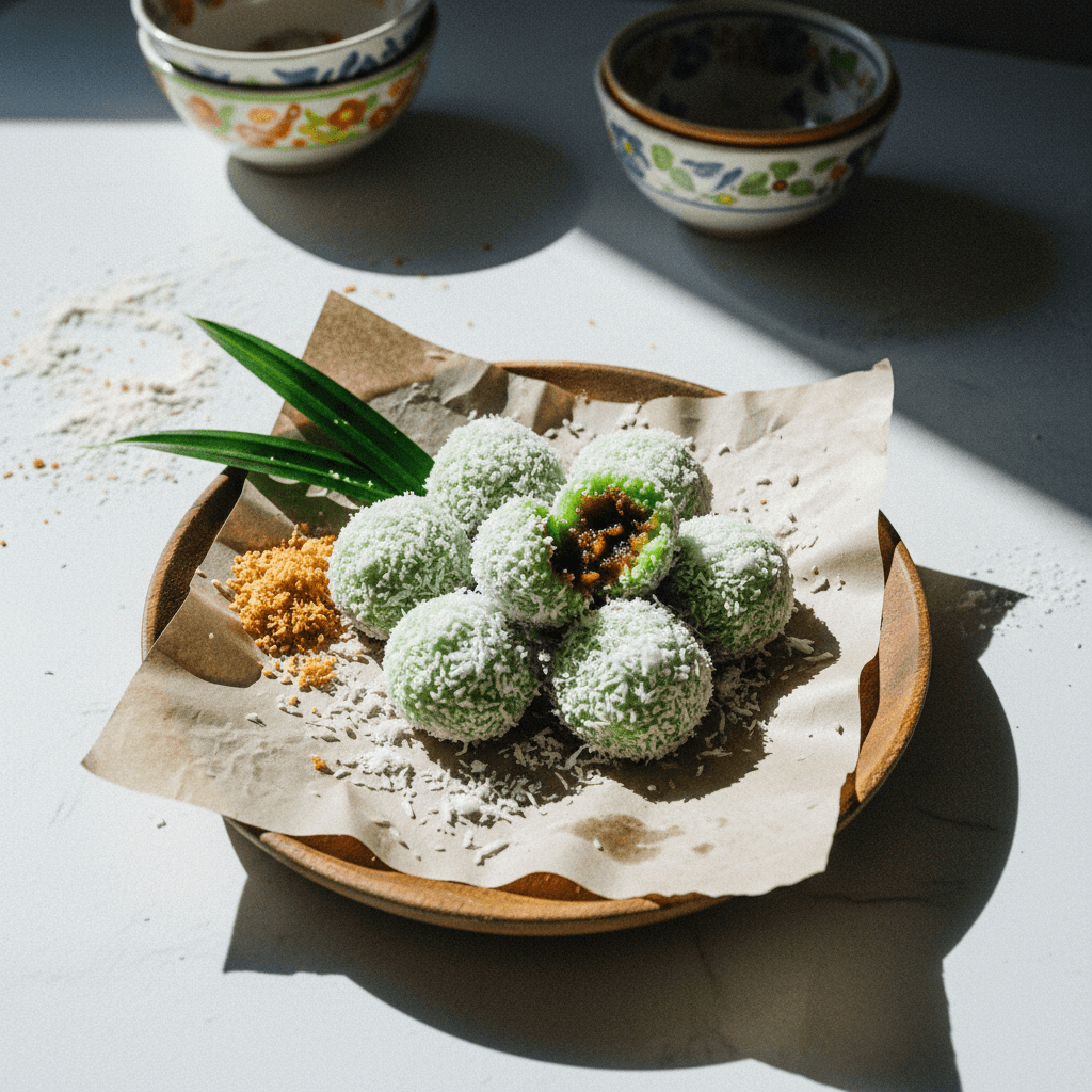 Klepon (Indonesian Coconut Pandan Rice Balls)
