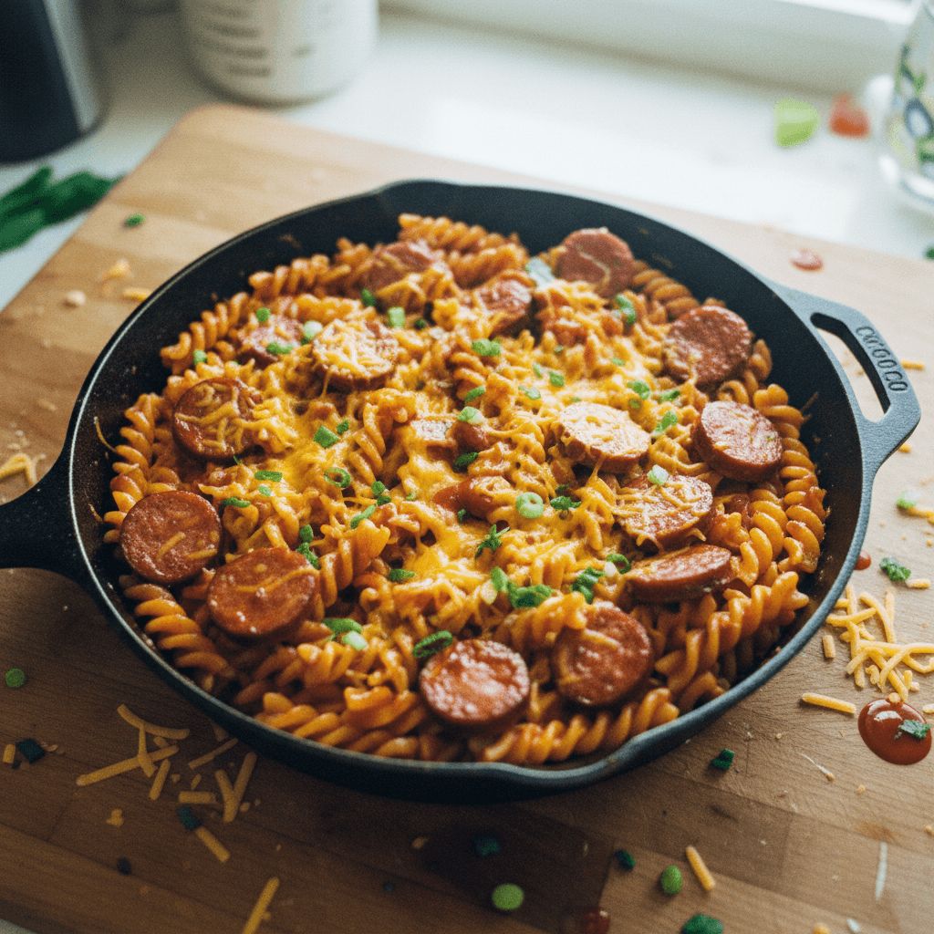 Spicy Honey BBQ Sausage Pasta Skillet