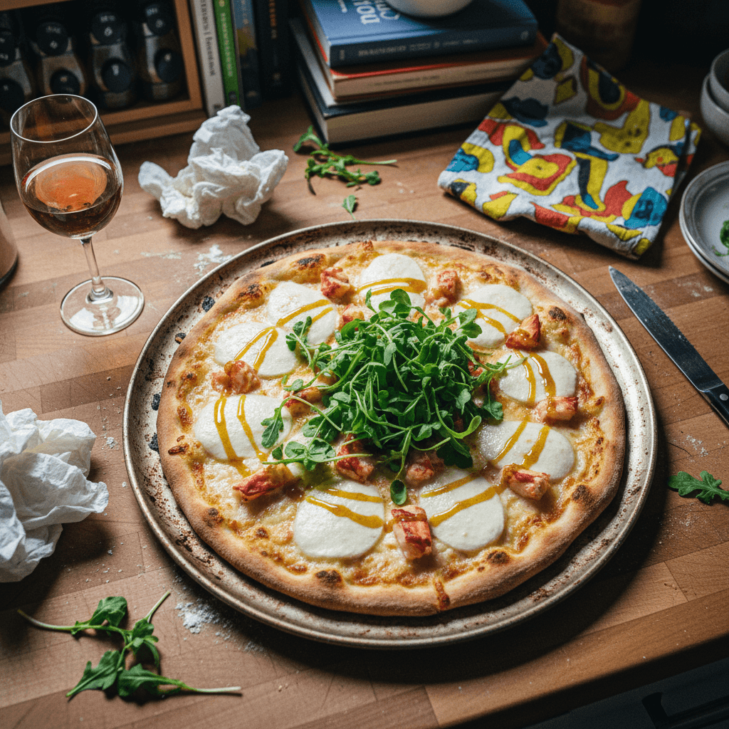 Thin Crust Lobster & Mozzarella White Pizza with Truffle Honey & Micro Arugula