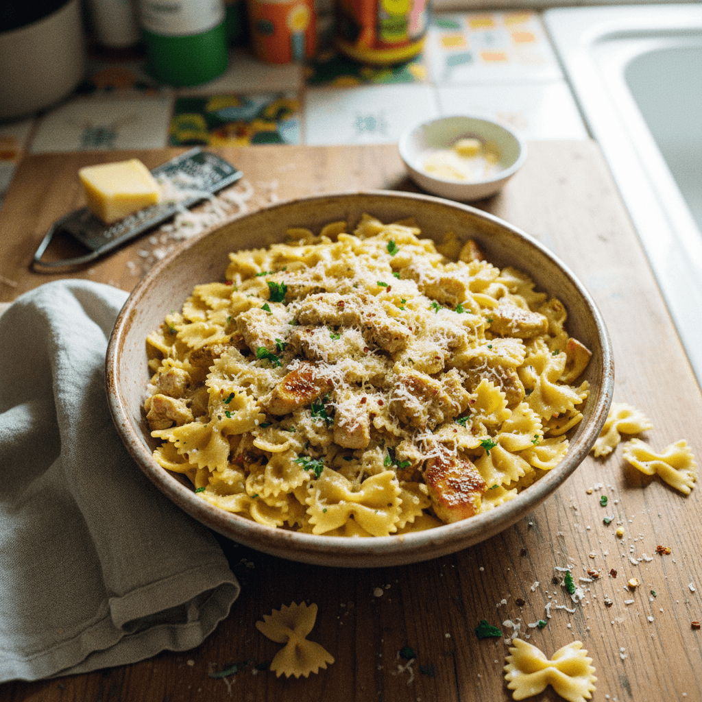 Creamy Garlic Butter Chicken Bowtie Pasta with Parmesan