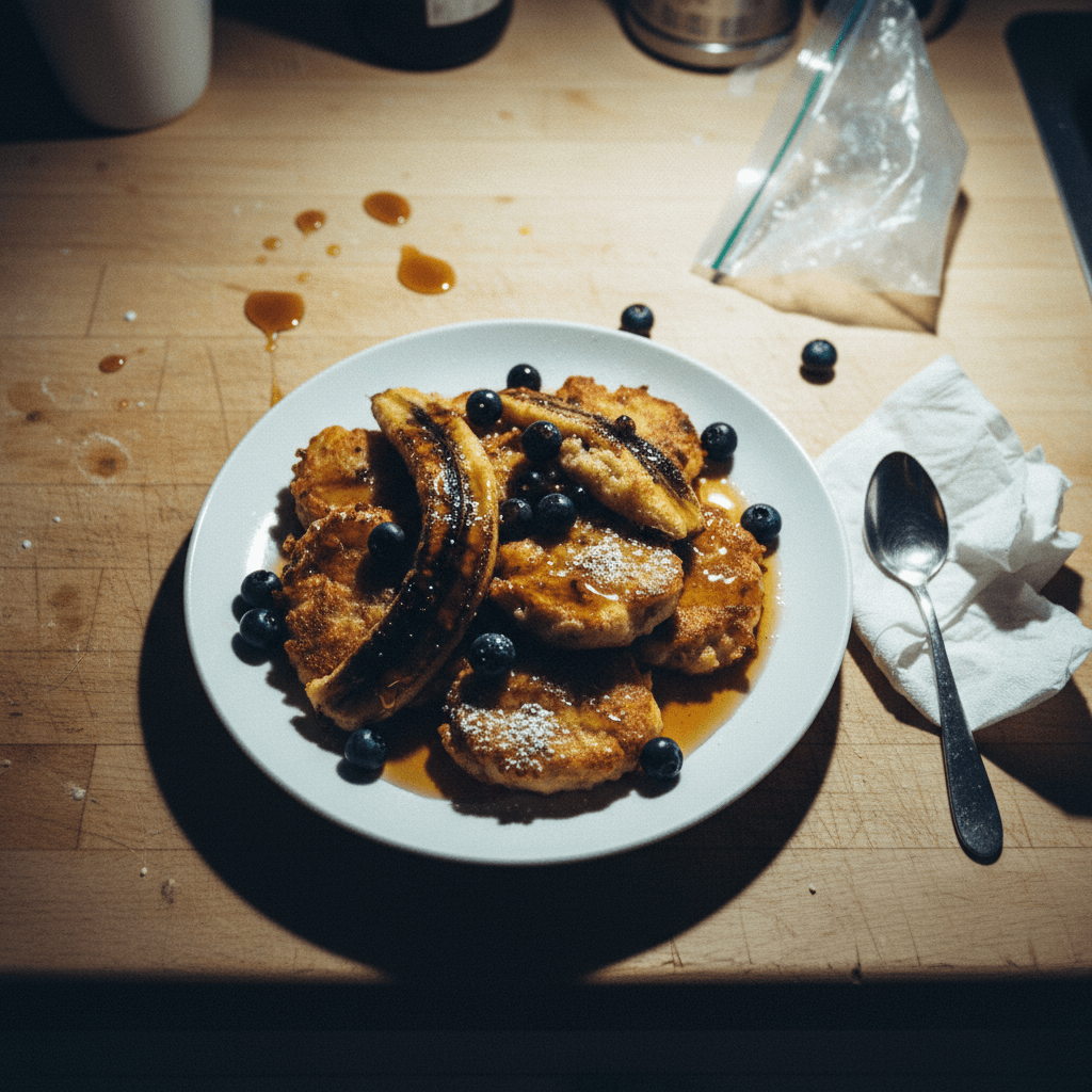Grandpa's Fried Banana Fritters with Blueberries and Maple Syrup