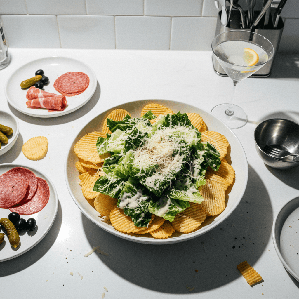 Charcuterie Nachos with Caesar Salad