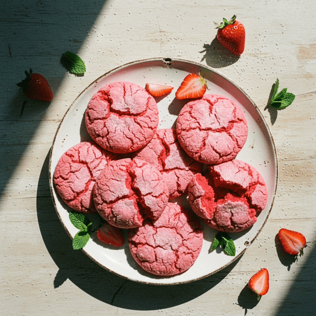 Strawberry Crinkle Cookies
