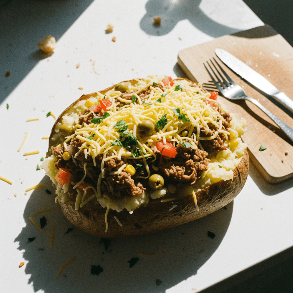 Kumpir (Turkish Loaded Baked Potato with Meat and Cheese)