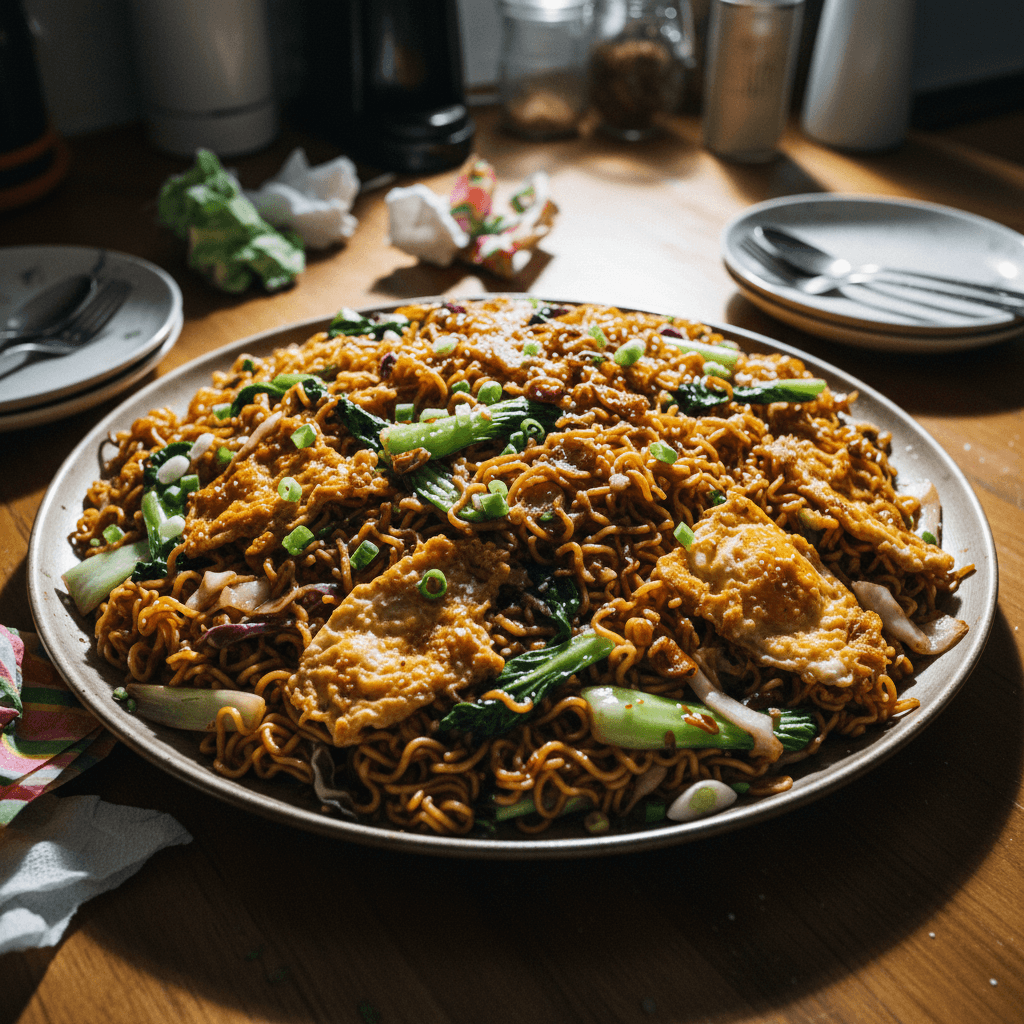 Fried Instant Noodles with Eggs and Vegetables