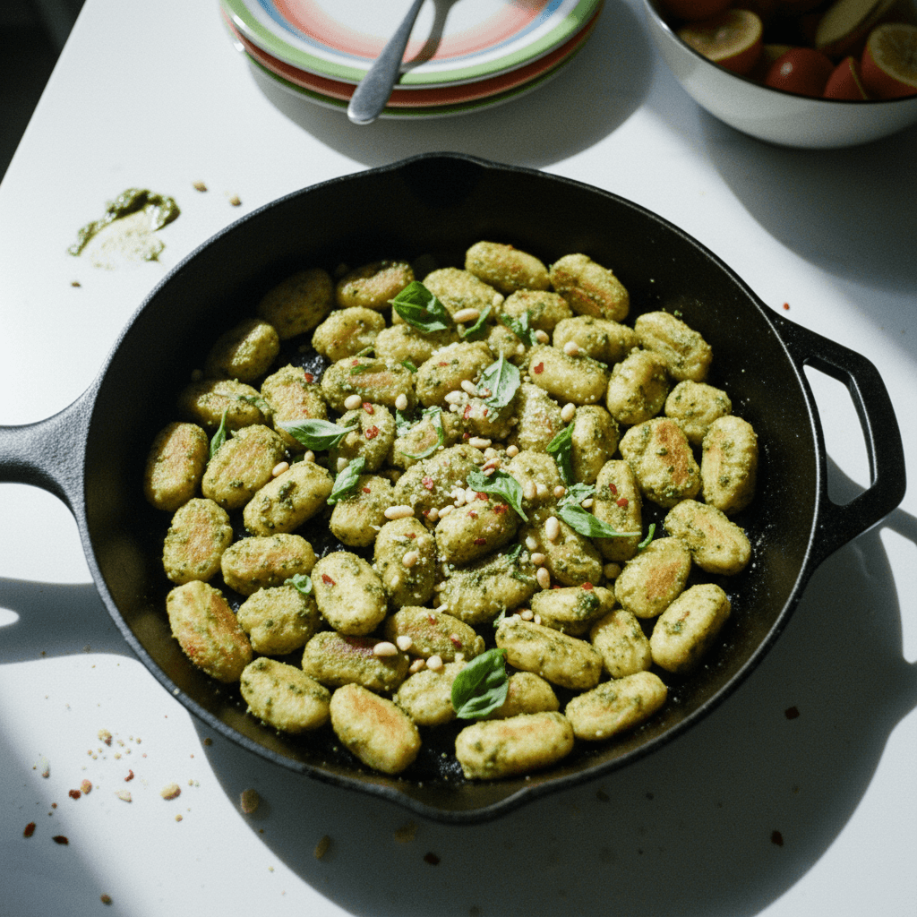 TJ's Cauliflower Gnocchi Pesto Skillet