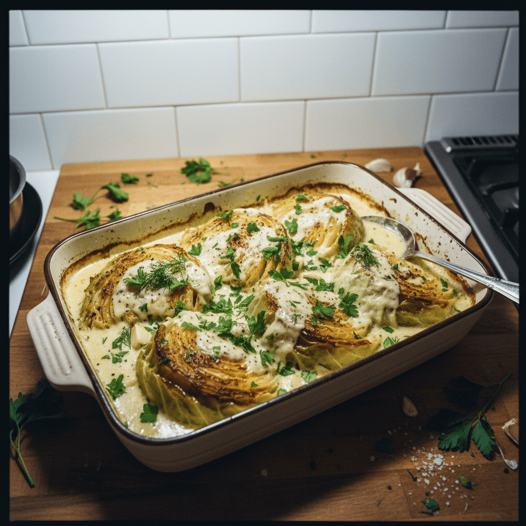 Creamy Garlic Herb Baked Cabbage