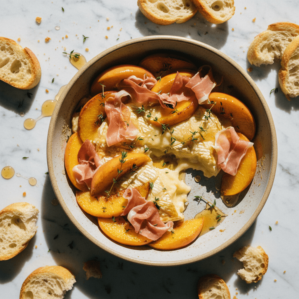 Baked Brie with Peaches and Prosciutto