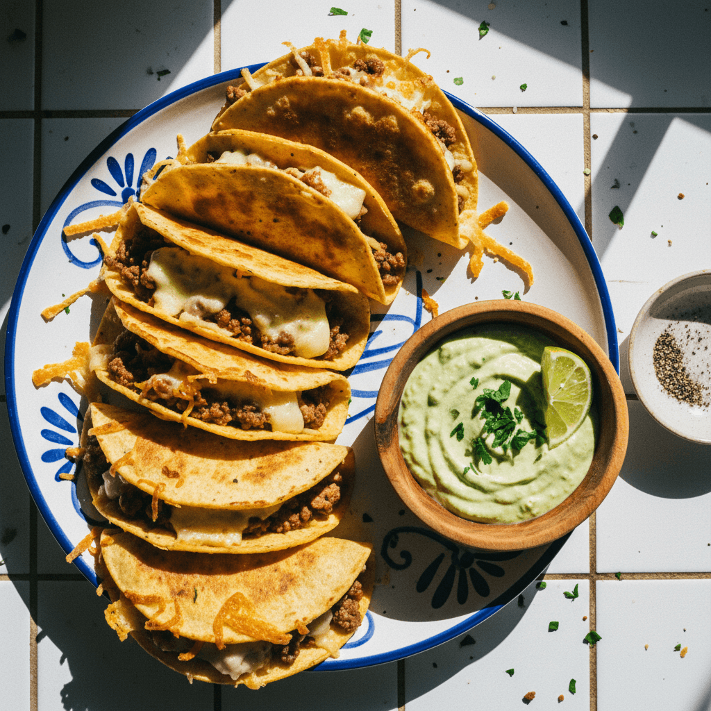 Tacos Crujientes con Salsa de Aguacate