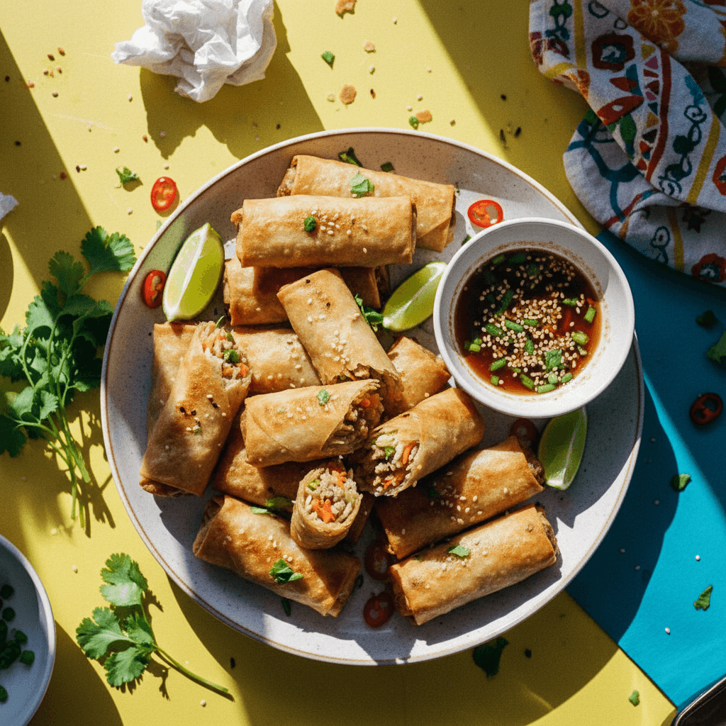 Baked Pork & Veggie Spring Rolls