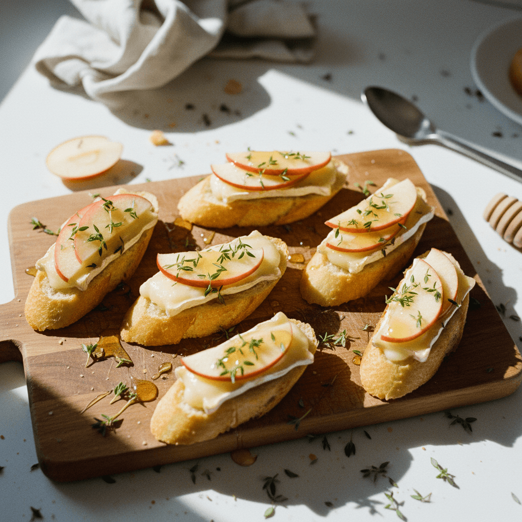 Warm Brie & Apple Crostini with Thyme and Honey