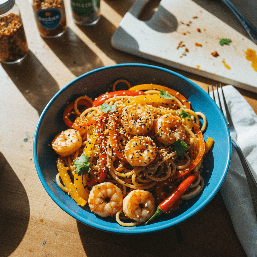 Shrimp and Bell Pepper Oil Pasta