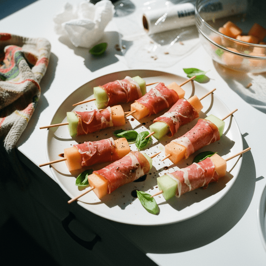Prosciutto-Wrapped Melon Skewers