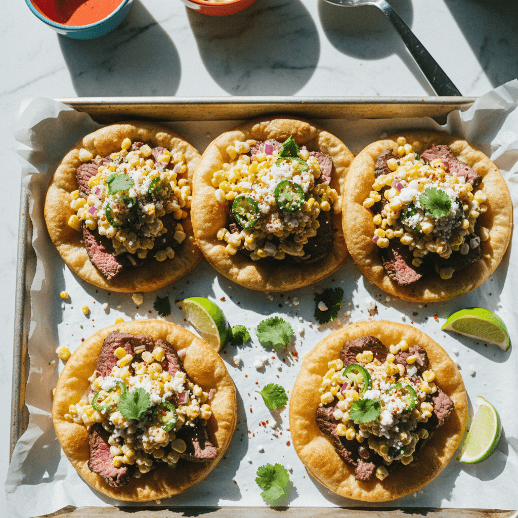 Crispy Puffy Street Corn Style Steak Tacos