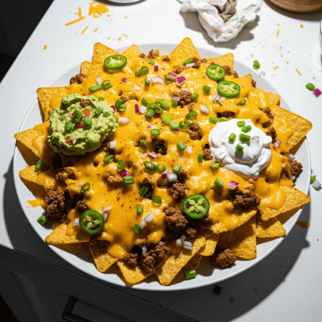 Loaded Cheesy Nachos with Guacamole & Sour Cream