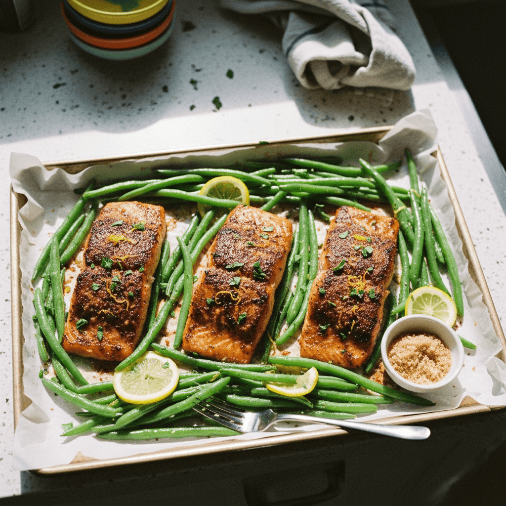 Brown Sugar-Baked Salmon with Green Beans