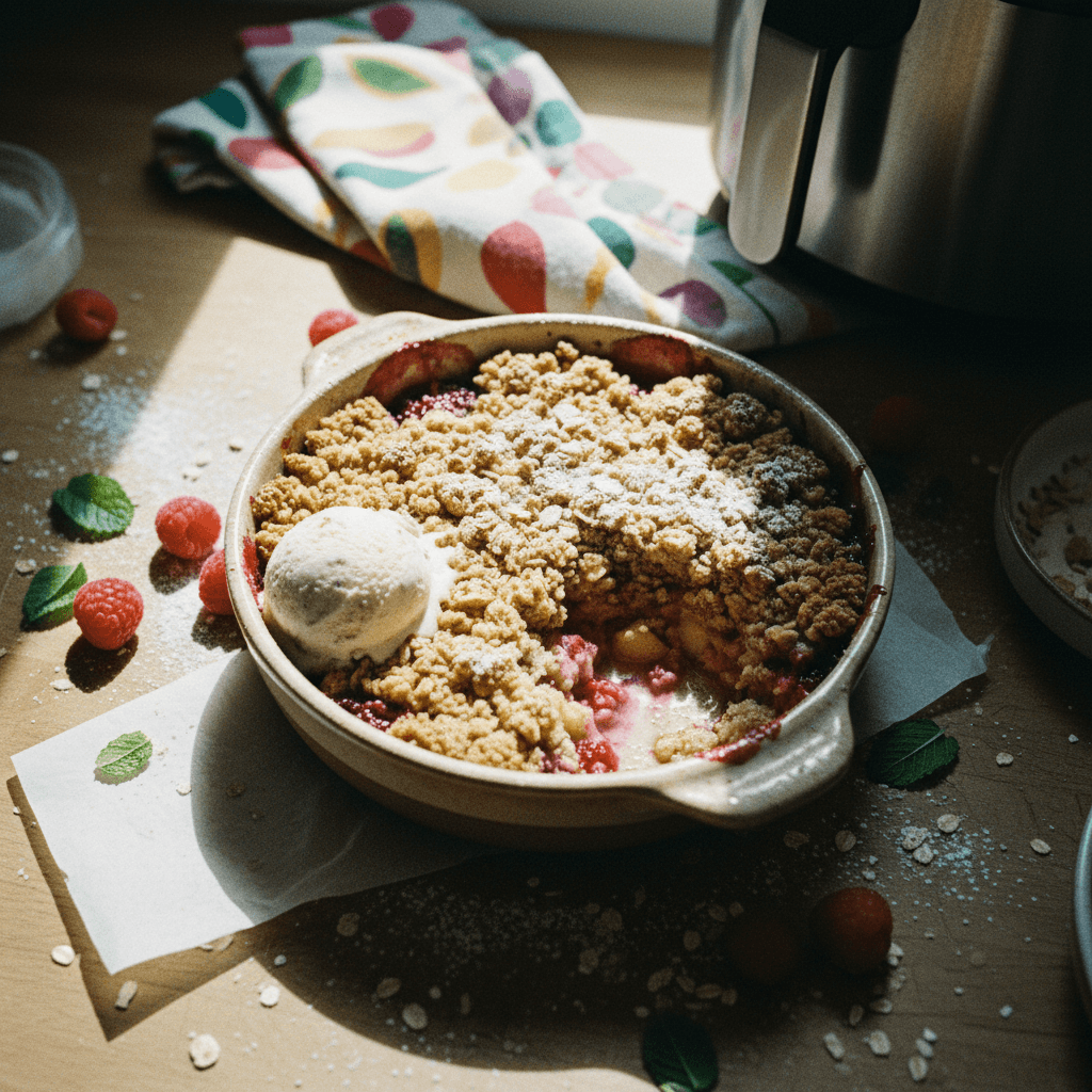 Air Fryer Apple & Raspberry Crumble
