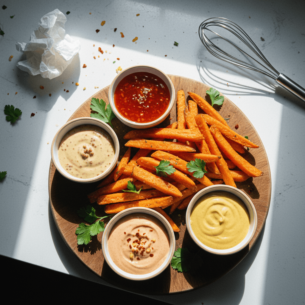 Sweet Potato Fries with Four Dipping Sauces