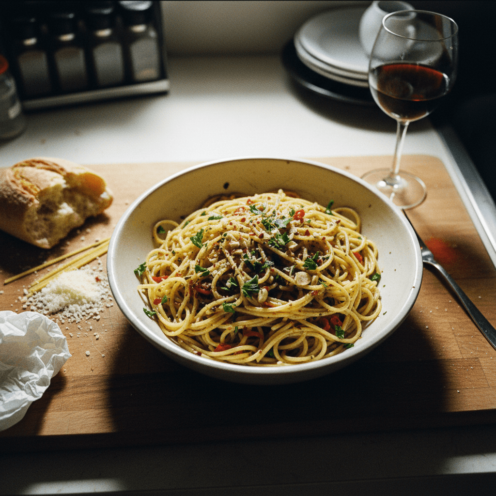 15 Minute Aglio e Olio Spaghetti