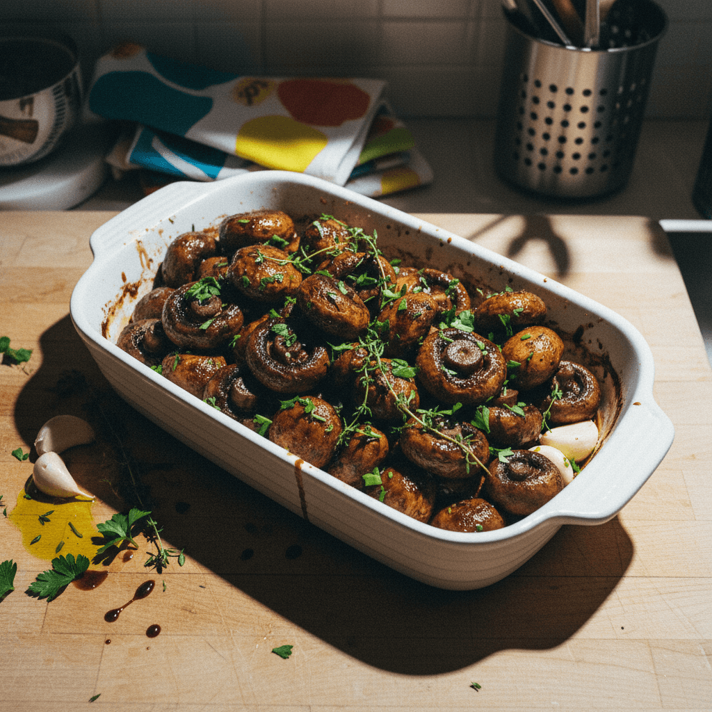 Garlic Balsamic Mediterranean Roasted Mushrooms