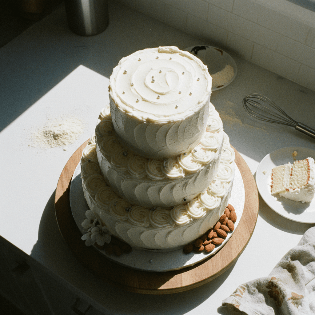 White Almond Wedding Cake