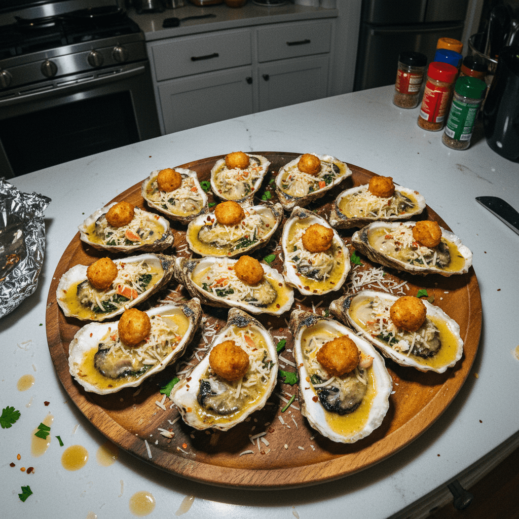 Rockefeller Oysters with Lobster Bites