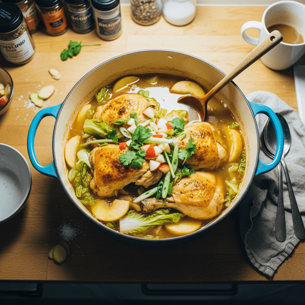 Self-Brothing Apple and Cabbage Chicken Soup