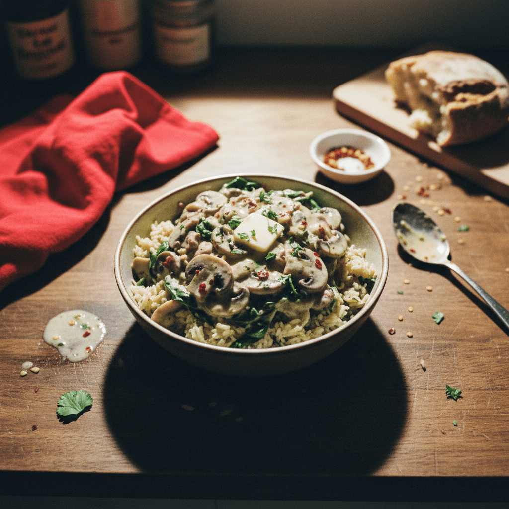 Creamy Butter Garlic Mushroom Rice Bowl