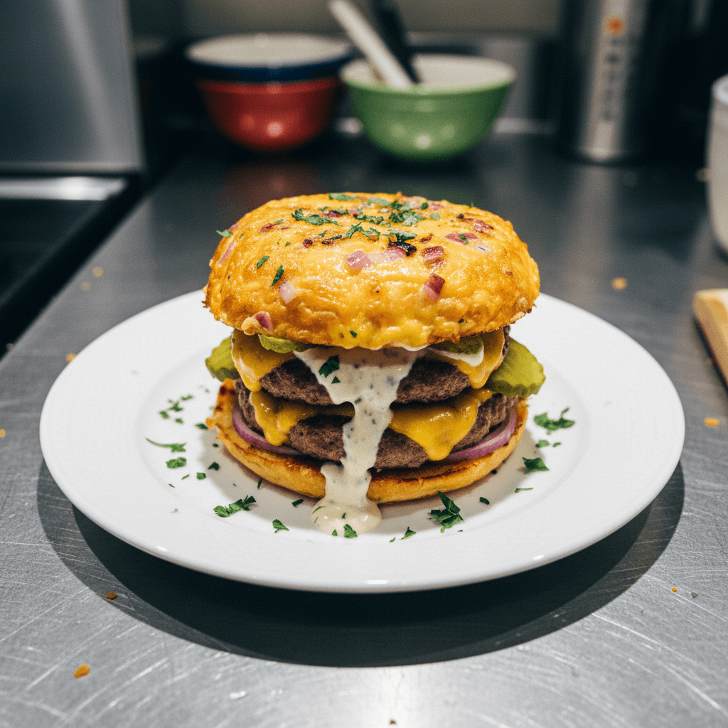 Hamburguesa Sin Pan (con Pan de Queso y Cebolla)