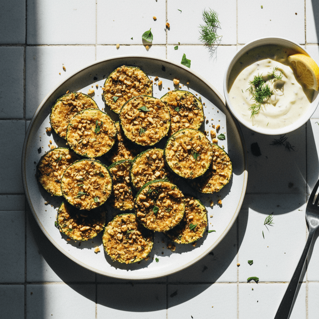 Crispy Walnut & Herb Crusted Zucchini Coins