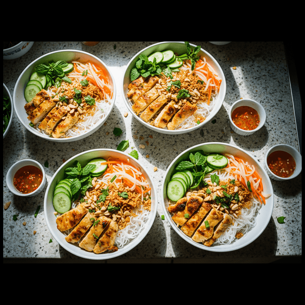 Bun Thit Ga (Vietnamese Vermicelli Bowls with Lemongrass Chicken)