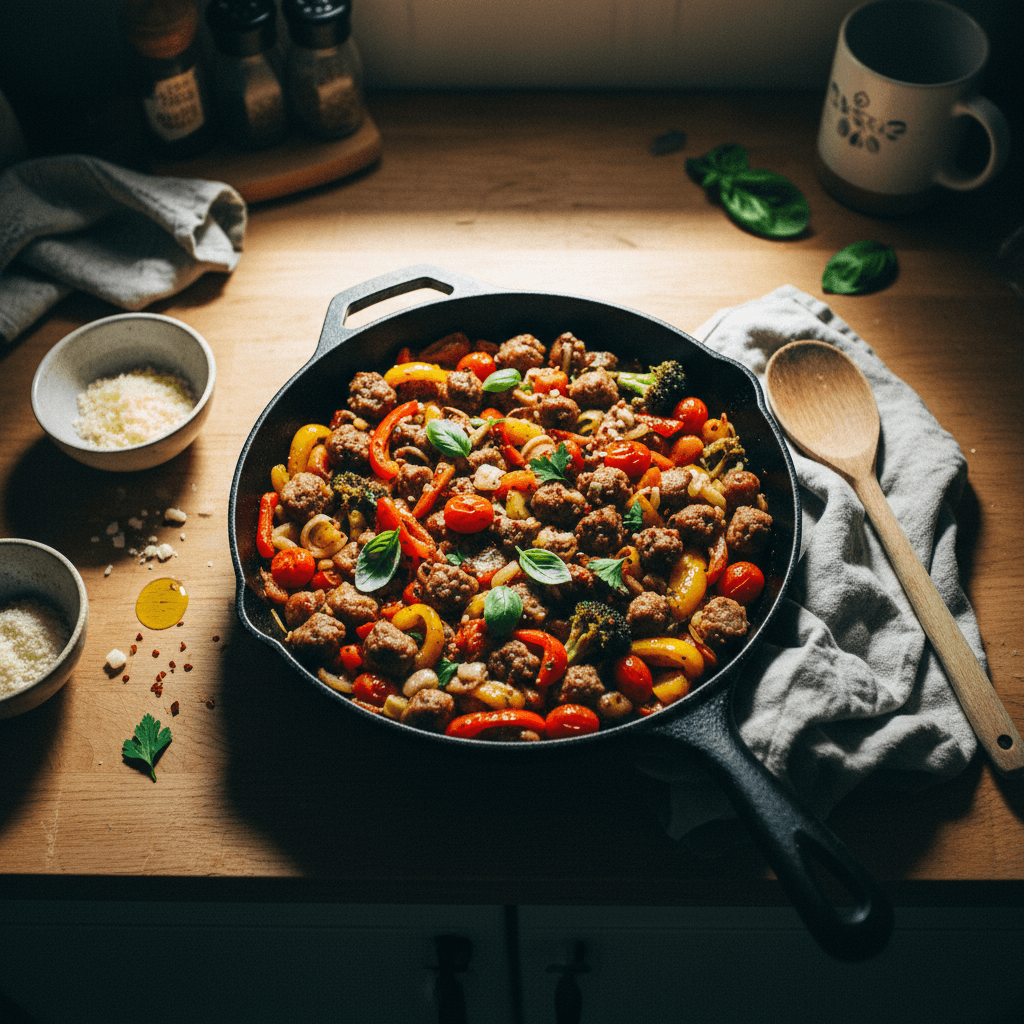 Sausage and Pepper Skillet with Tomatoes
