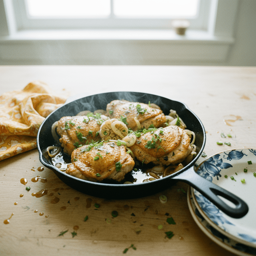 Garlic Onion Pan-Seared Chicken Thighs