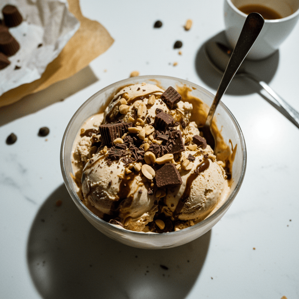 Peanut Butter Espresso Fudge No Churn Ice Cream
