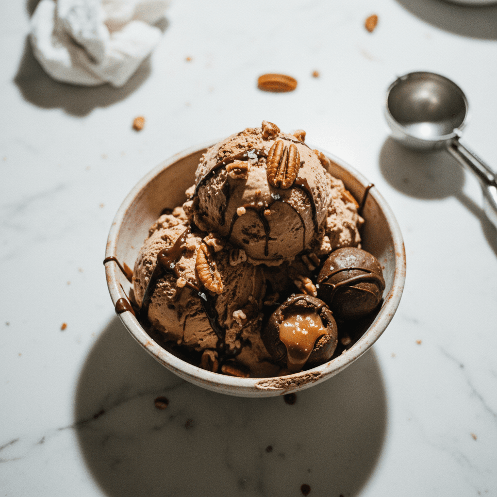 Chocolate Pecan Pie Ice Cream with Salted Caramel Truffles