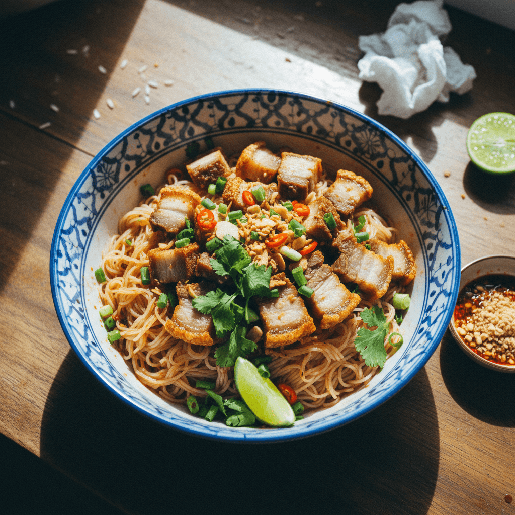 Thai Rice Noodles with Crispy Pork