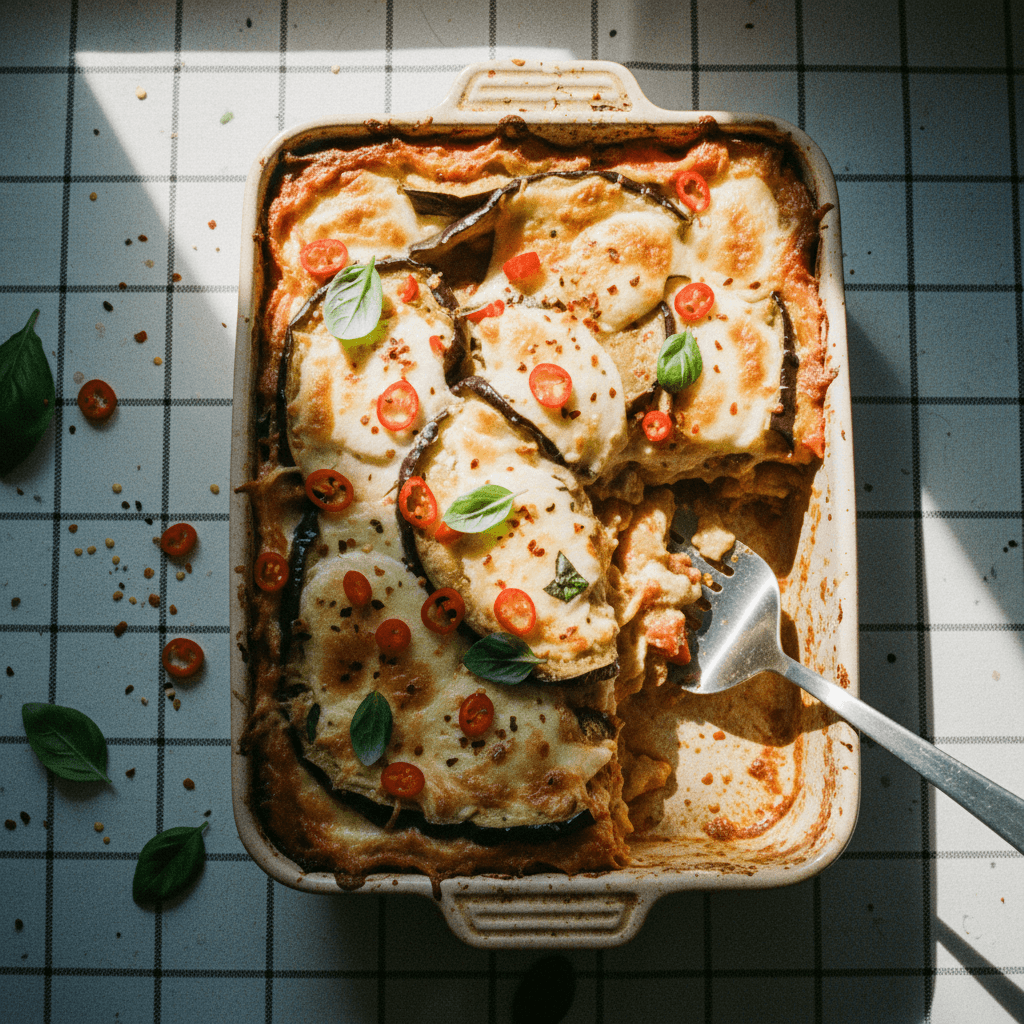 Spicy Eggplant and Mozzarella Lasagna