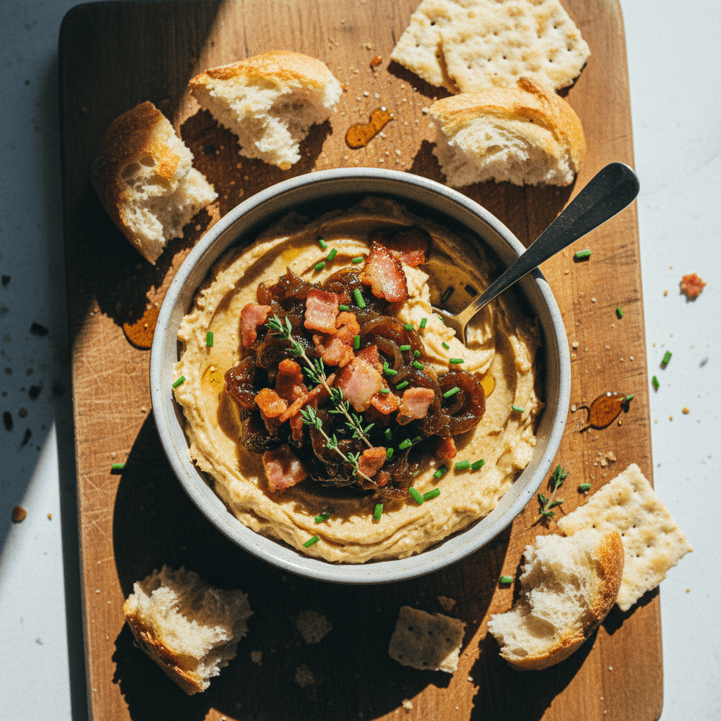 Camembert Cheese Spread with Caramelized Onion and Crispy Bacon