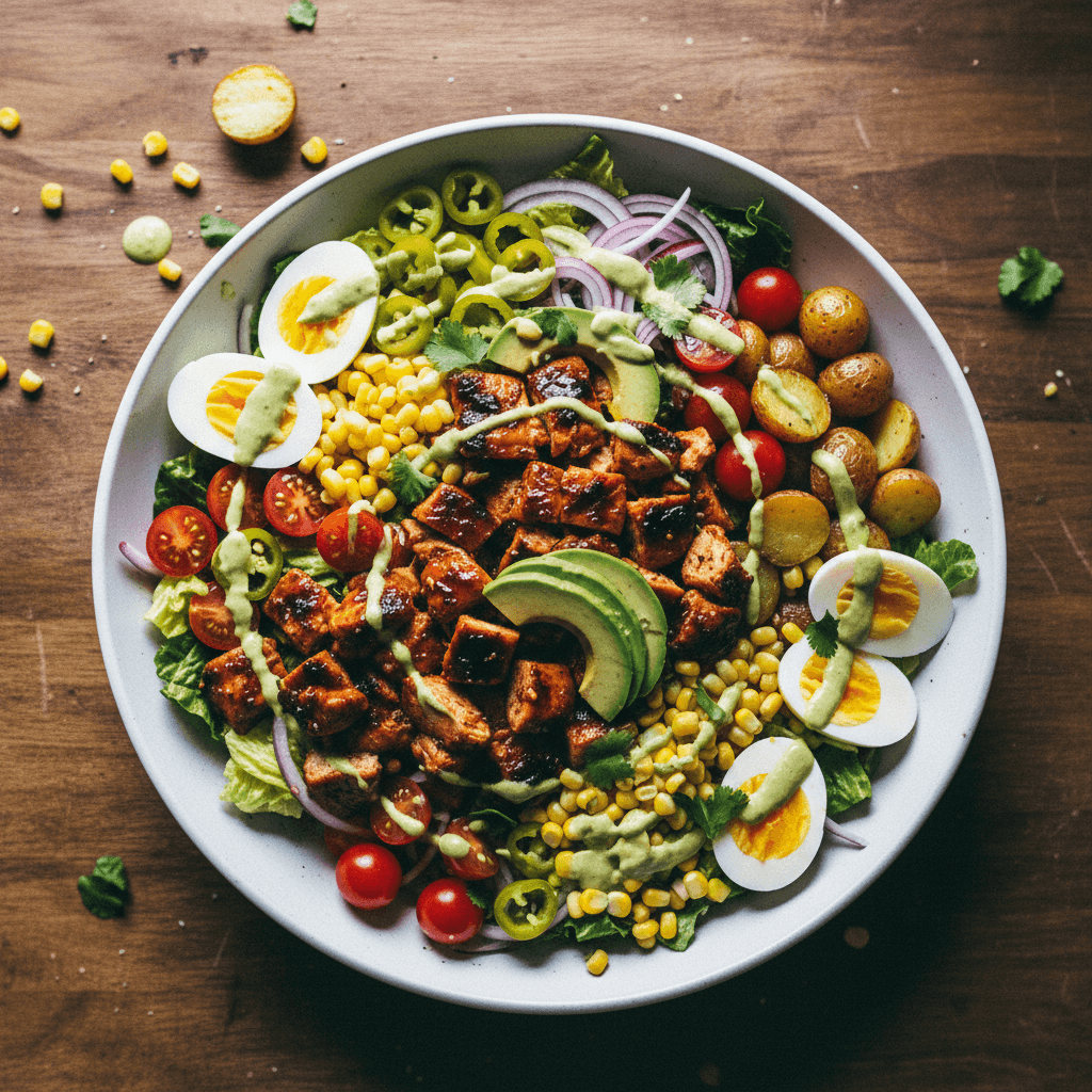 BBQ Chicken Cobb Salad with Avocado Dressing